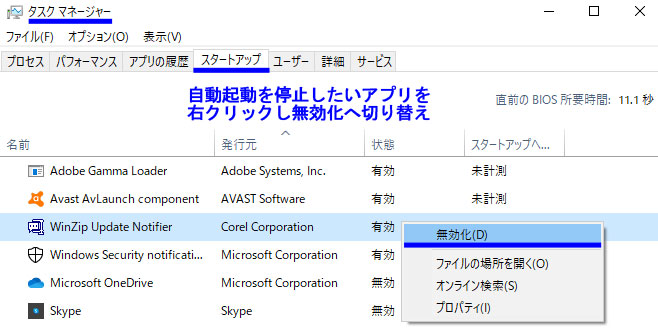 タスクマネージャースタートアップアプリ